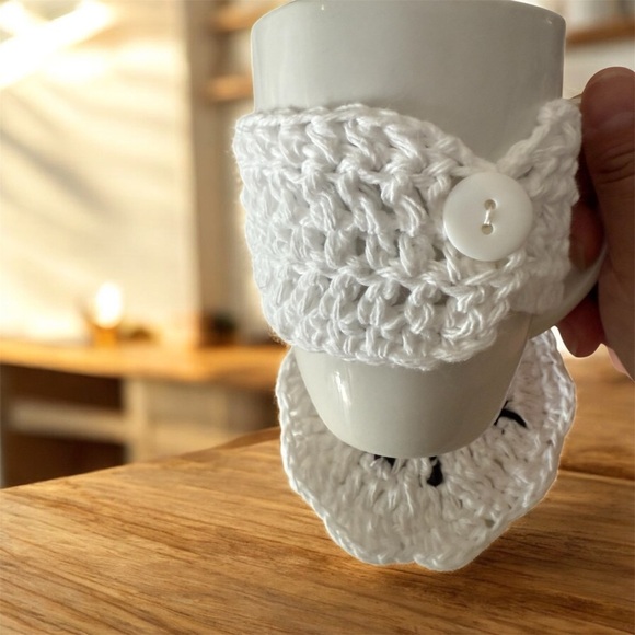 Winter Holiday Handmade Snowman Coaster and Mug Warmer Set - Picture 6 of 7